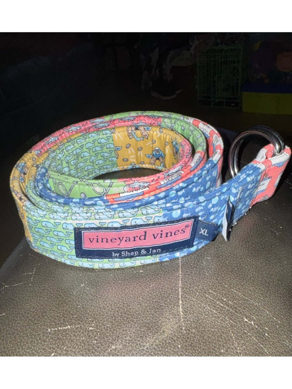 Vineyard Vines Patchwork Belt Multicolored Cotton D Rings XL Cape Cod Nautical - Picture 2 of 11